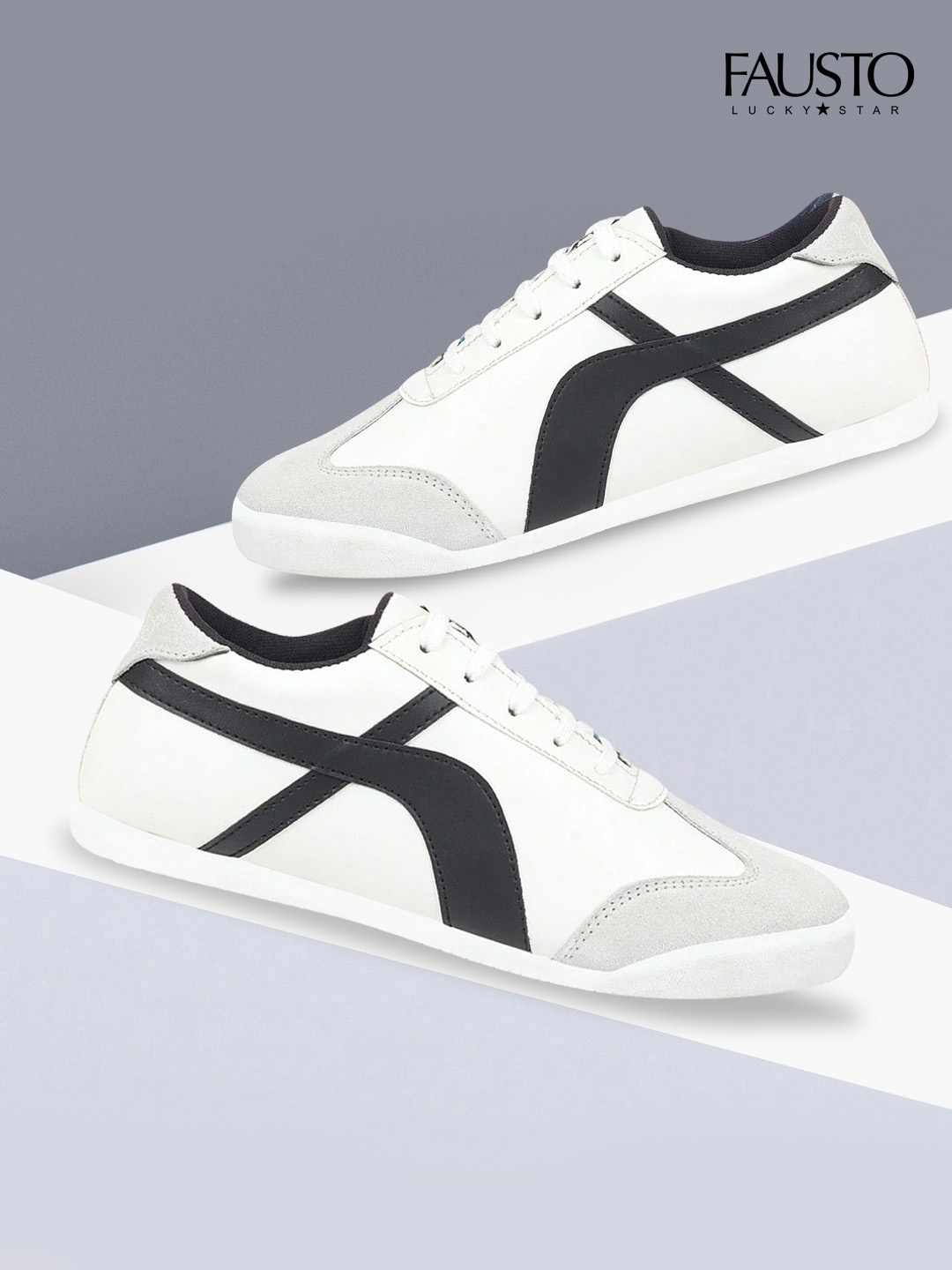 

FAUSTO Men White Colourblocked PU Sneakers