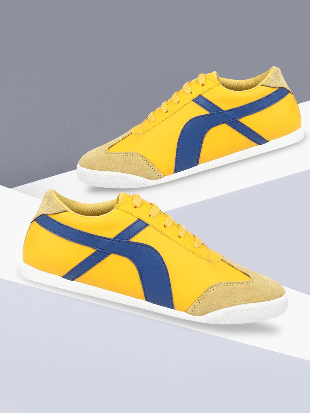 

FAUSTO Men Yellow Striped Lightweight Sneakers