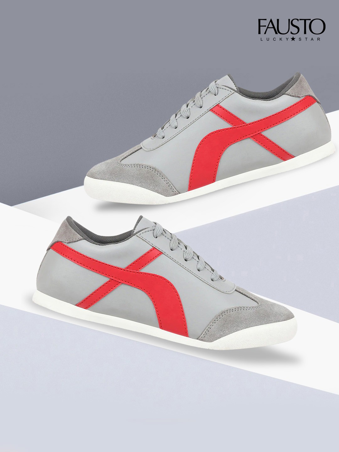 

FAUSTO Men Grey & Red Colourblocked Sneakers