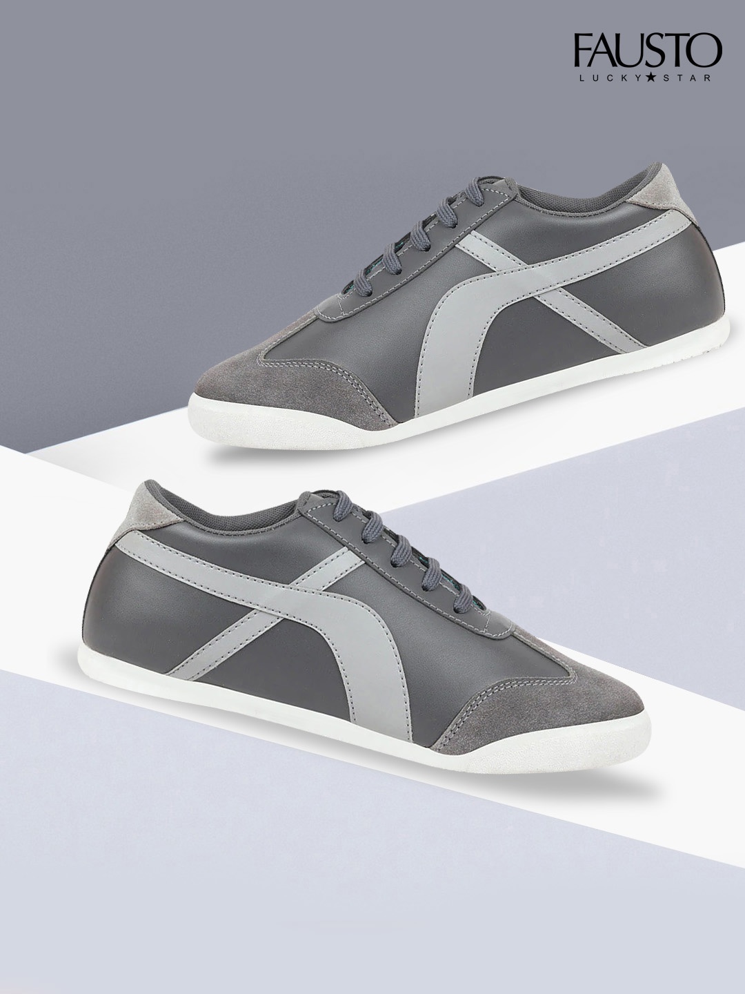 

FAUSTO Men Grey Colourblocked PU Sneakers