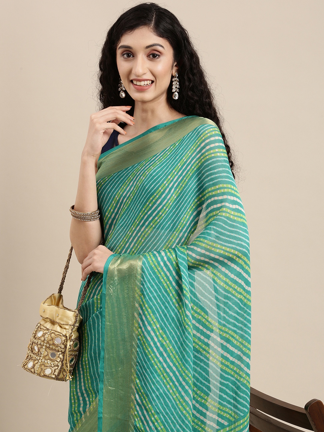 

Mitera Blue & Yellow Leheriya Print Celebrity Pure Chiffon Saree