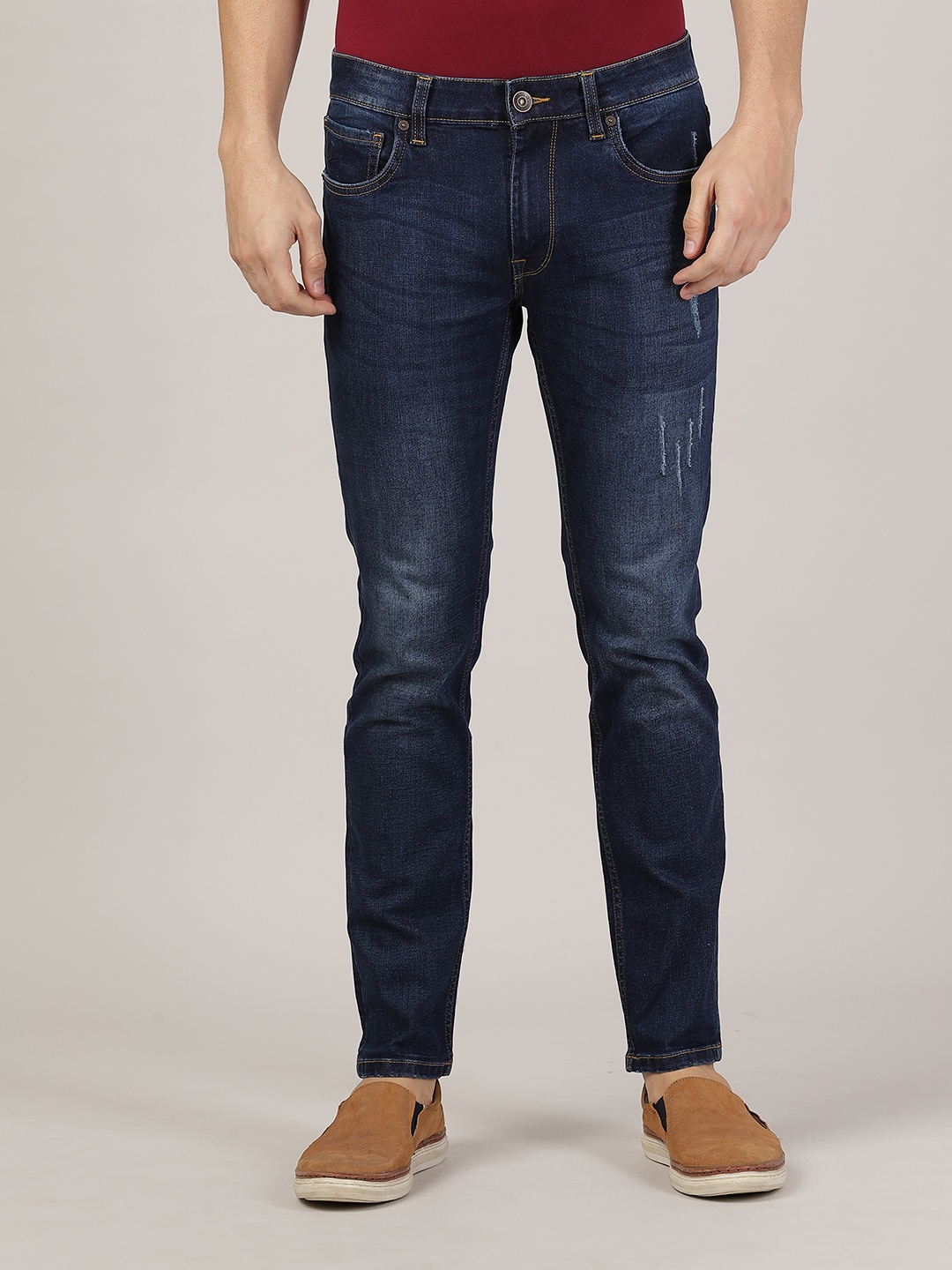 

MERCHANT MARINE Men Blue Slim Fit Mildly Distressed Light Fade Jeans