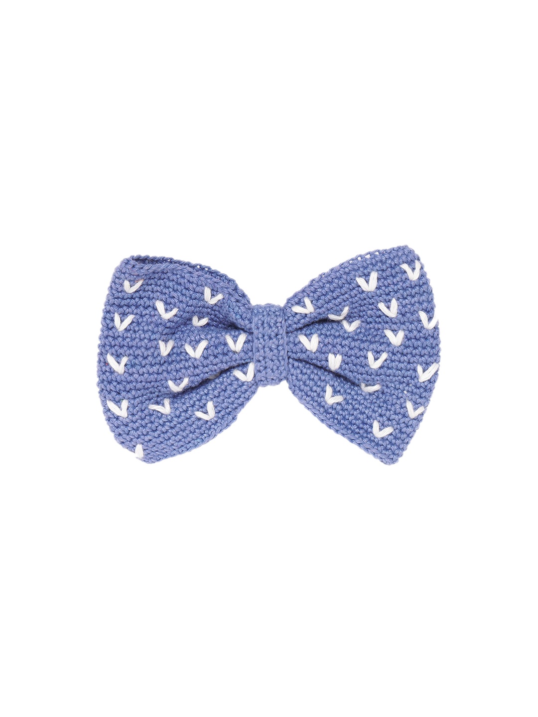 

thepawpstarco Blue Printed Cotton Little Hearts Crochet Bow Tie