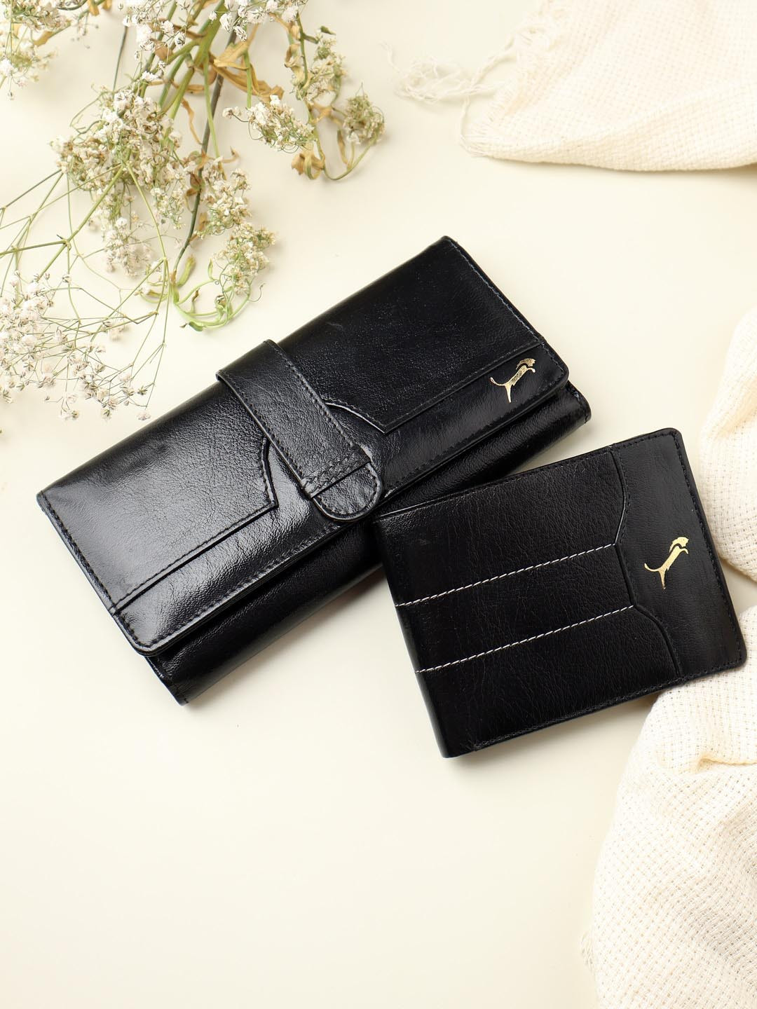 

WILD EDGE Unisex Black Solid Genuine Leather Accessory Gift Set