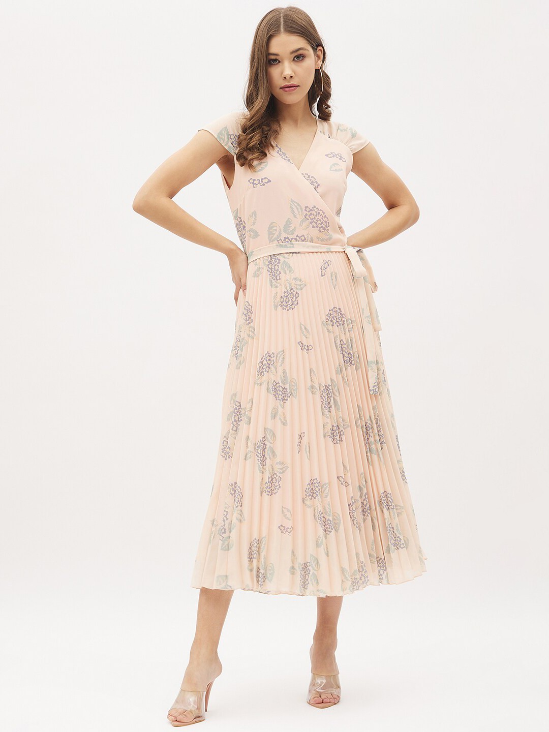 

Harpa Women Peach-Coloured Floral Printed Midi Dress