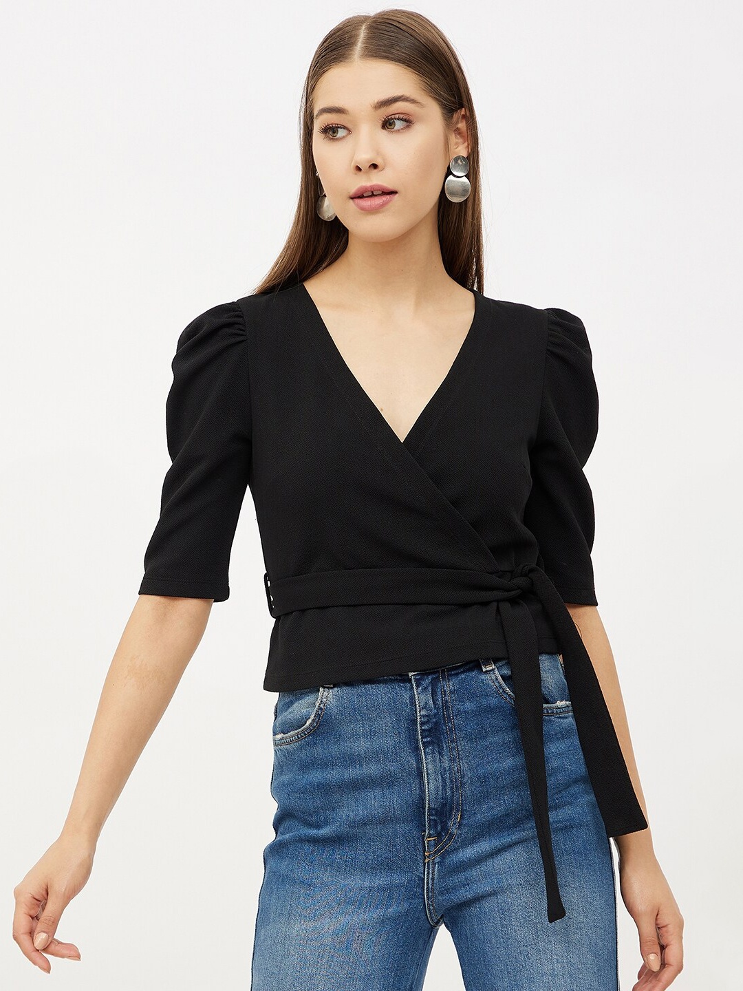 

Harpa Women Black Wrap Top