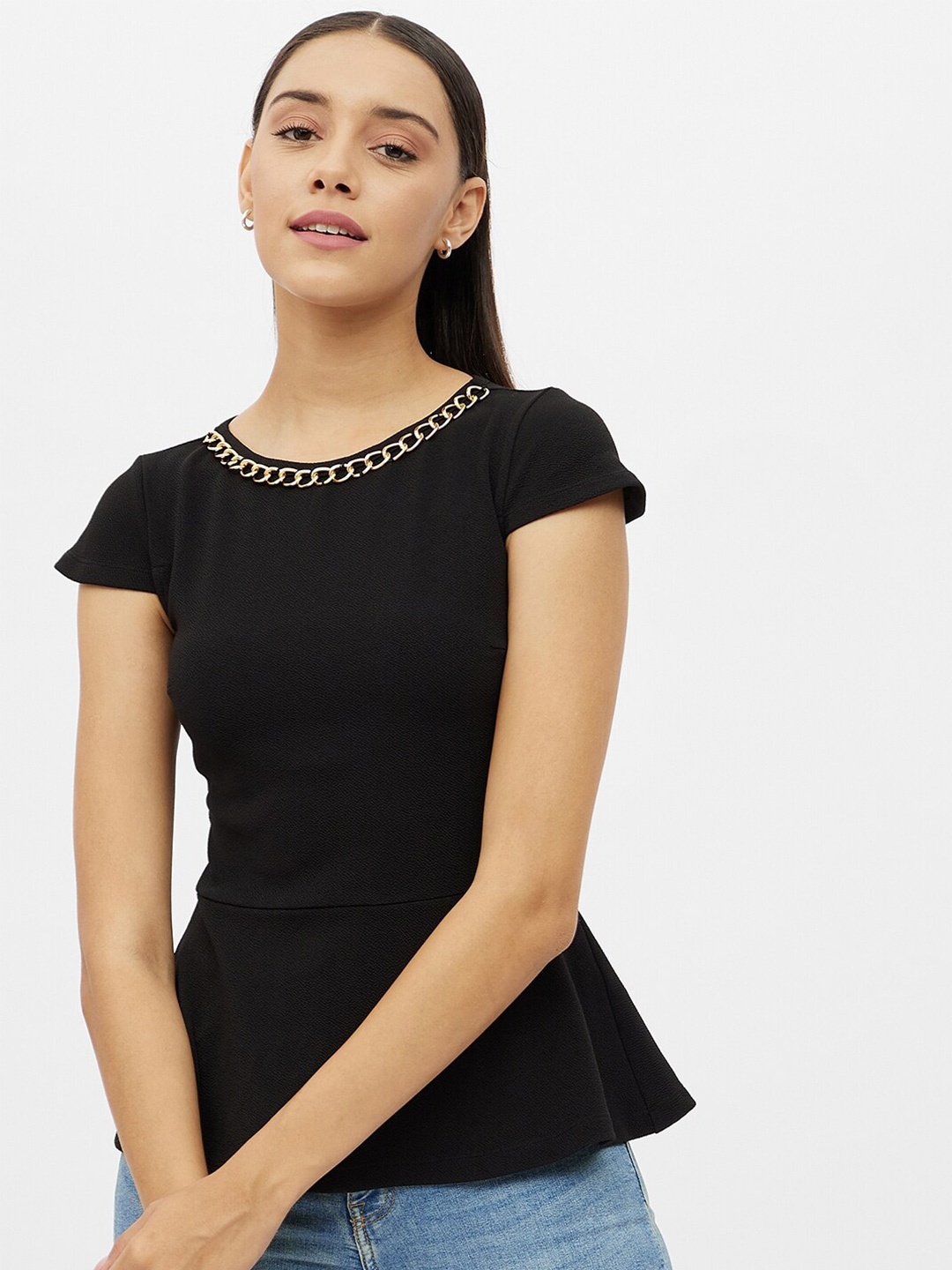 

Harpa Black Studded Peplum Top