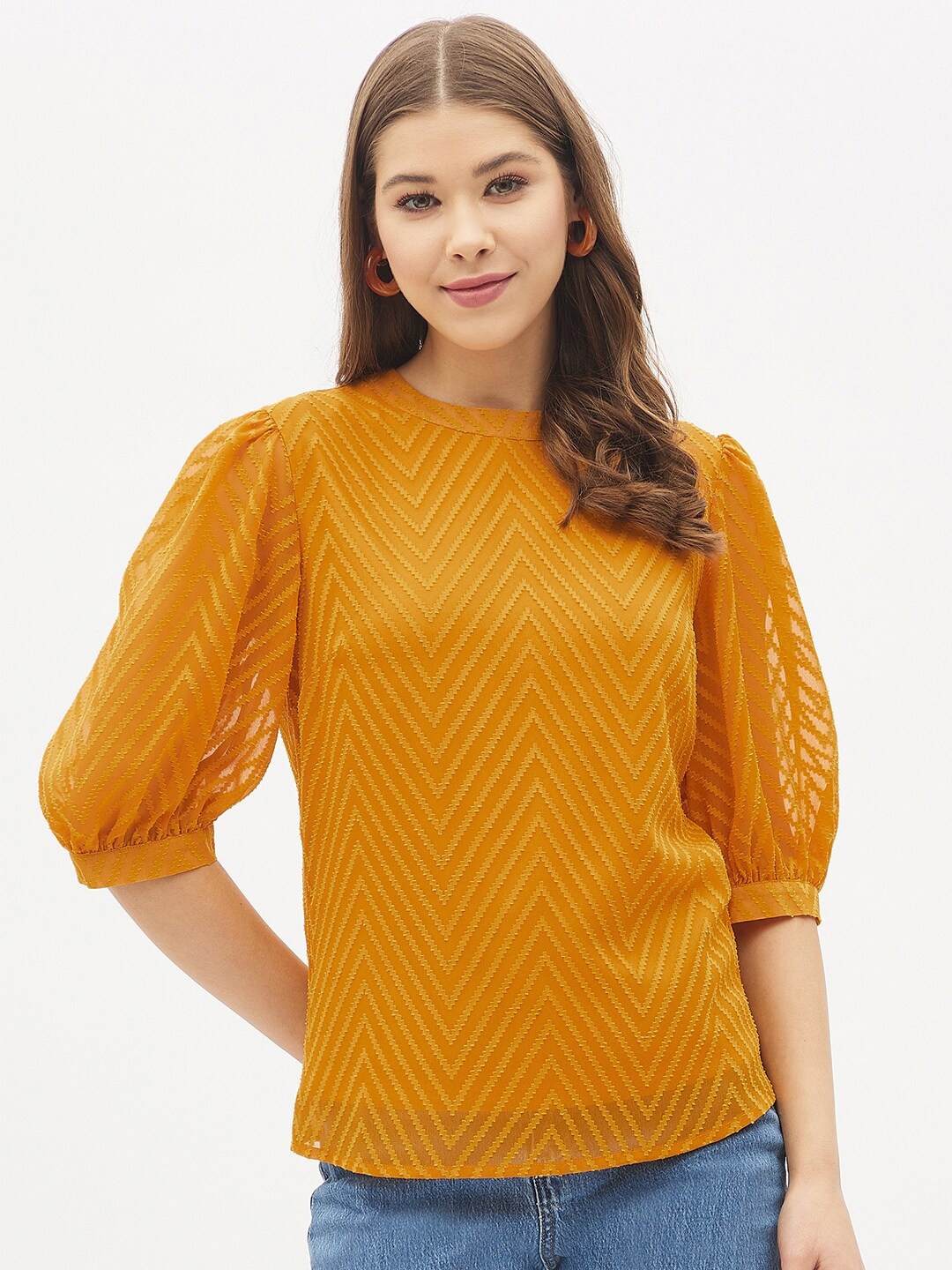 

Harpa Mustard Yellow Sheen Sheer Top