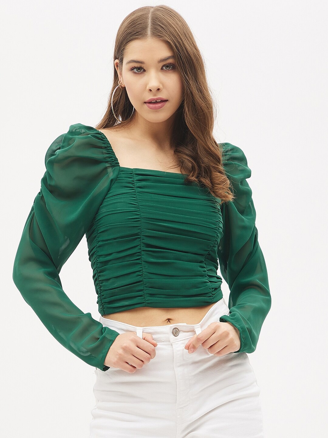 

Harpa Women Green Solid Crop Top