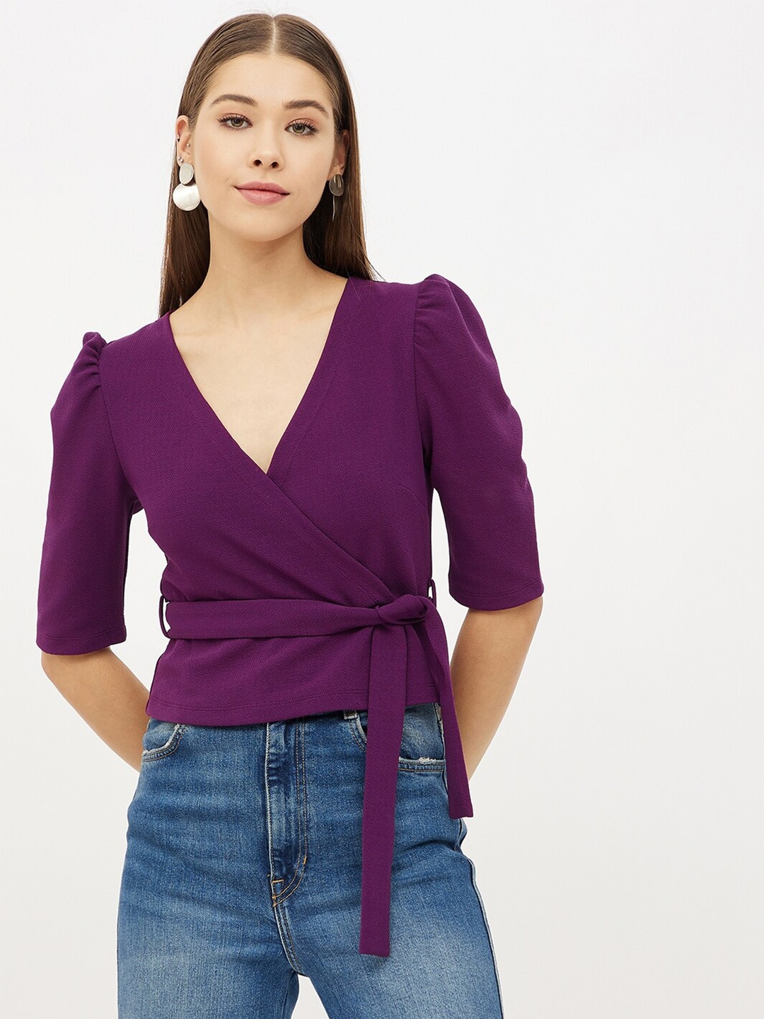 

Harpa Women Purple Solid Wrap Top