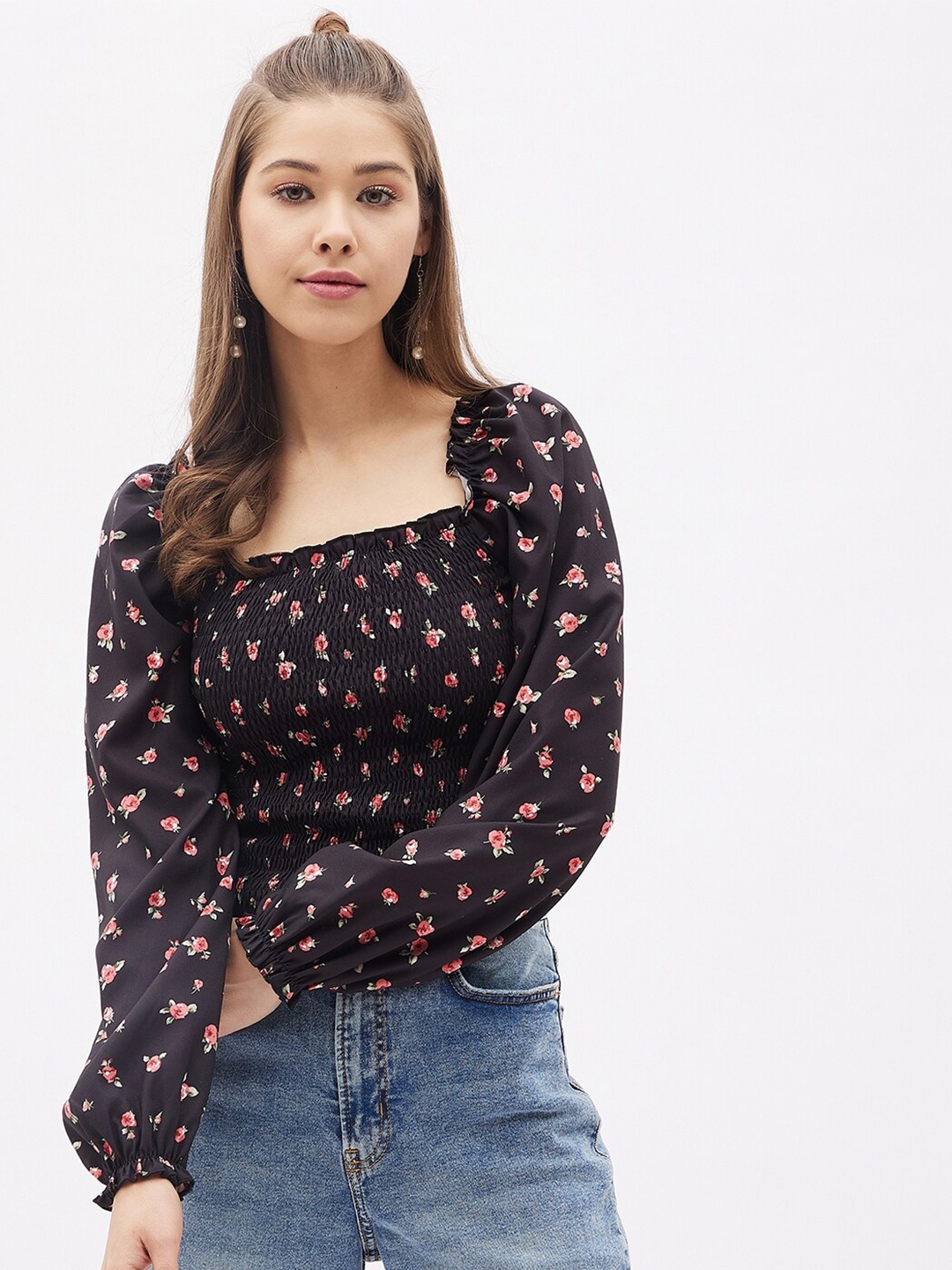 

Harpa Women Black Floral Print Top