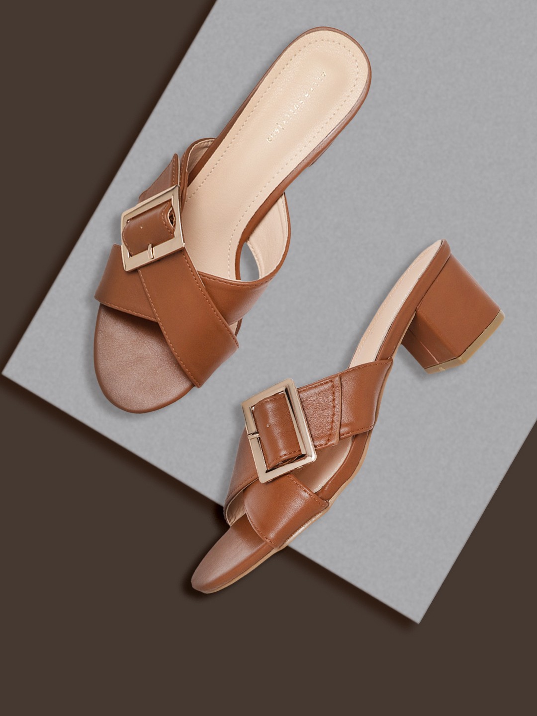 

Allen Solly Women Coffee Brown Solid Criss-Cross Block Heels with Buckles