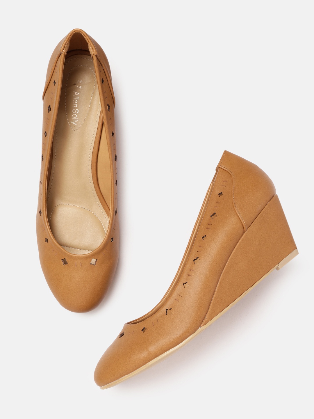 

Allen Solly Camel Brown Solid Wedges with Laser Cuts