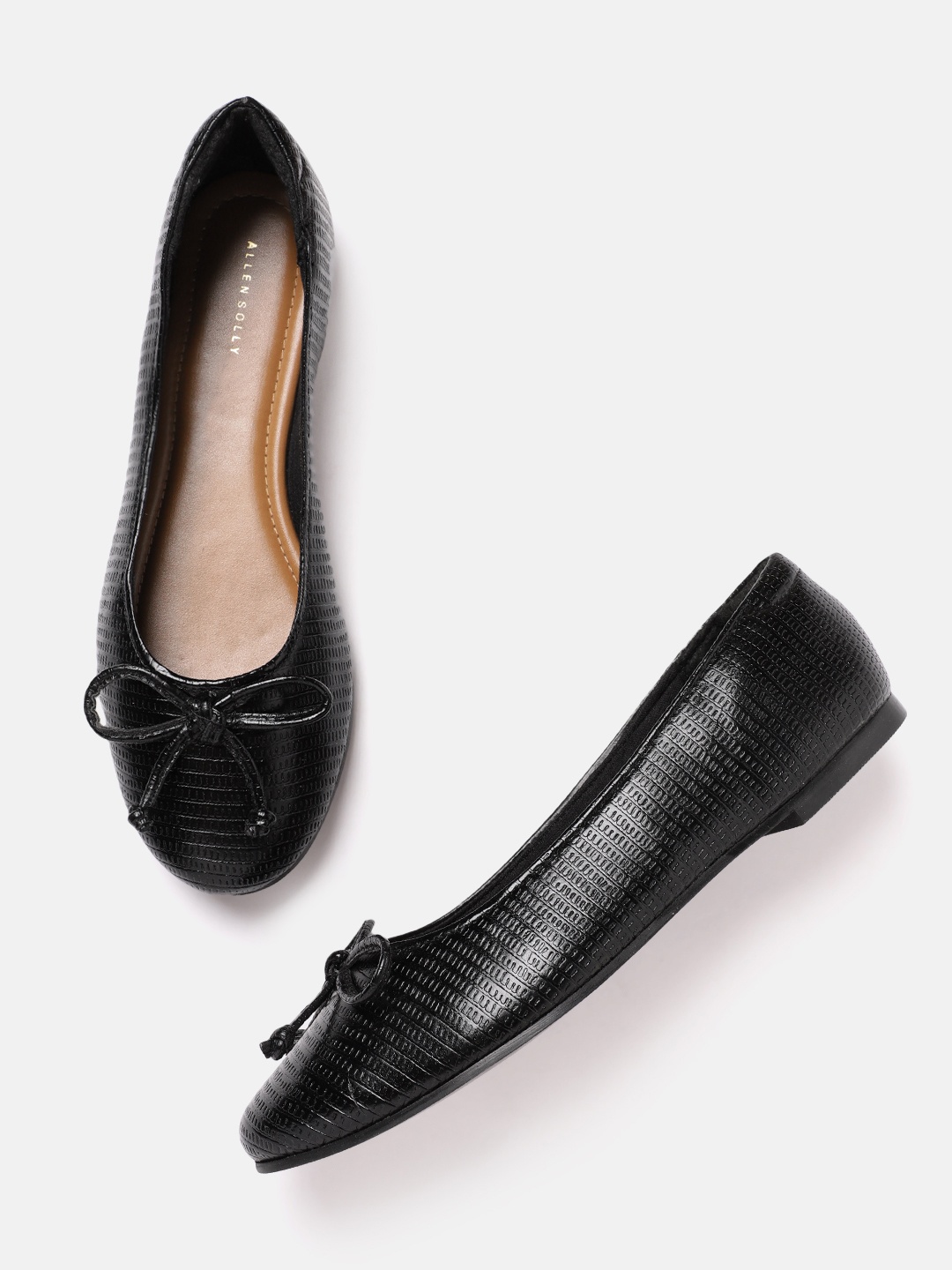 

Allen Solly Women Reptile Textured Ballerinas with Bows Detail, Black
