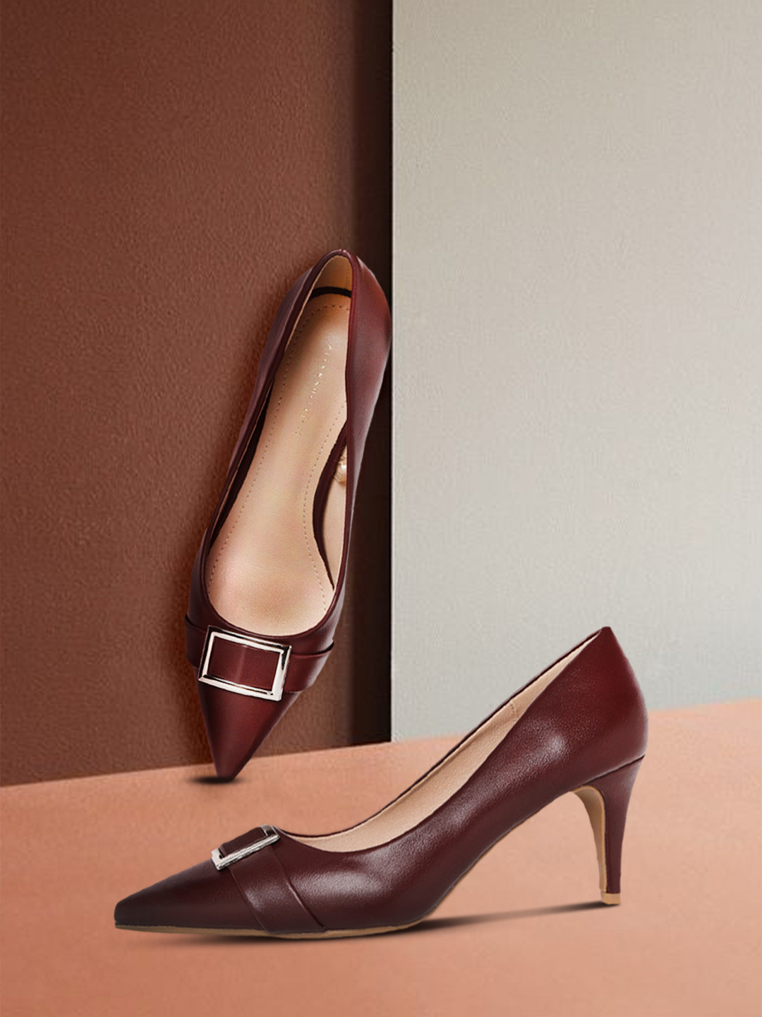 

Allen Solly Burgundy Solid Pumps with Buckle Detail
