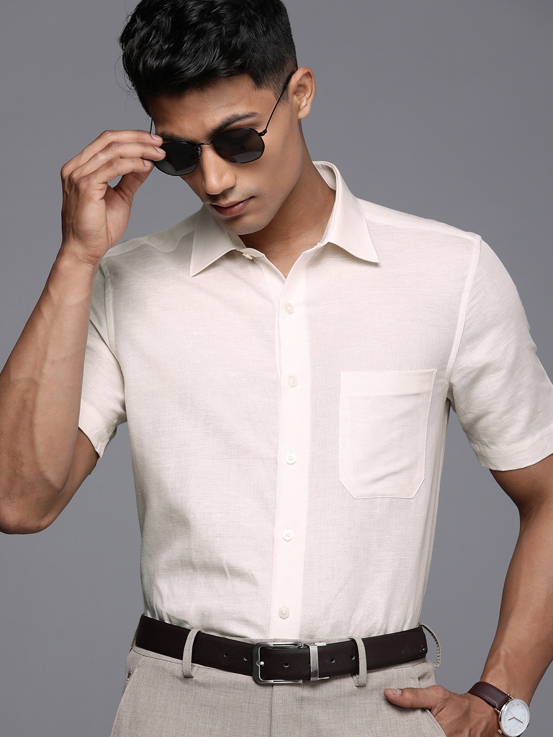 

Louis Philippe Men Cream-Coloured Slim Fit Formal Shirt