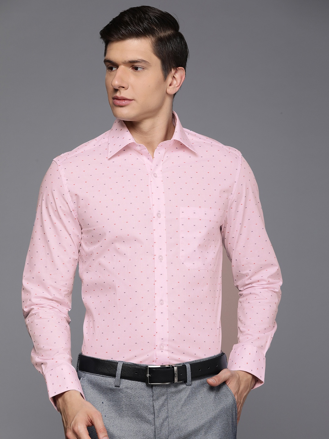 

Louis Philippe Men Pink Classic Pure Cotton Printed Formal Shirt