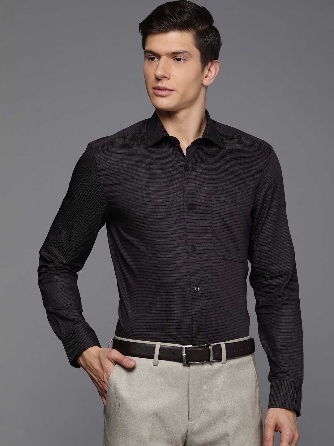 

Louis Philippe Men Purple Classic Fit Striped Pure Cotton Formal Shirt
