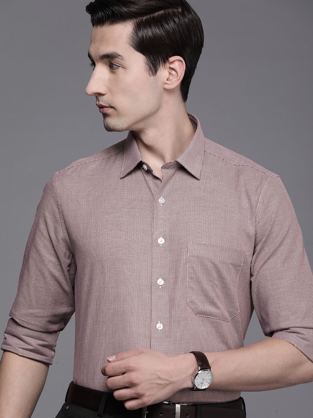 

Louis Philippe Men Maroon Textured Slim Fit Cotton Formal Shirt