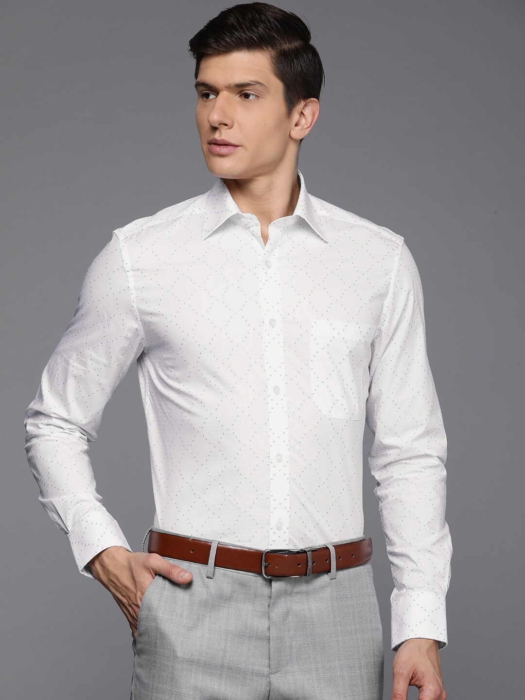 

Louis Philippe Men White Classic Printed Formal Shirt