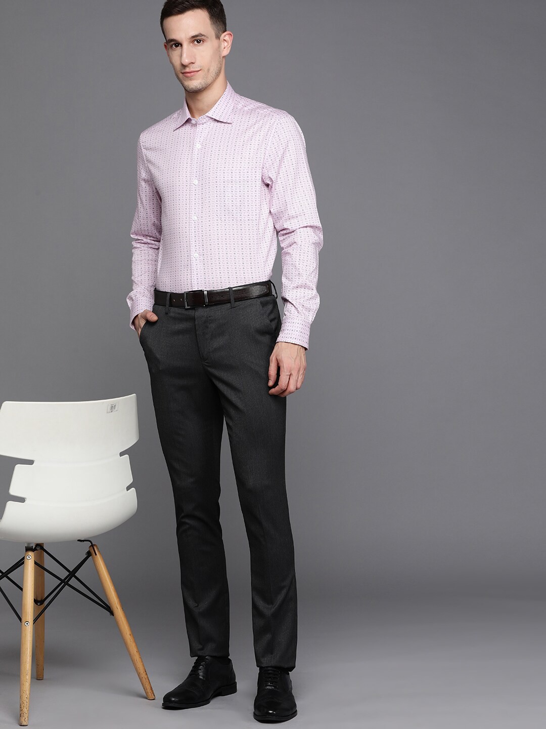 

Louis Philippe Men Pink & Teal Blue Micro Printed Premium Cotton Classic Formal Shirt