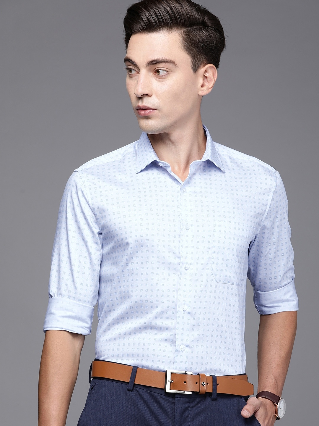 

Louis Philippe Men Blue Slim Fit Printed Formal Pure Cotton Shirt
