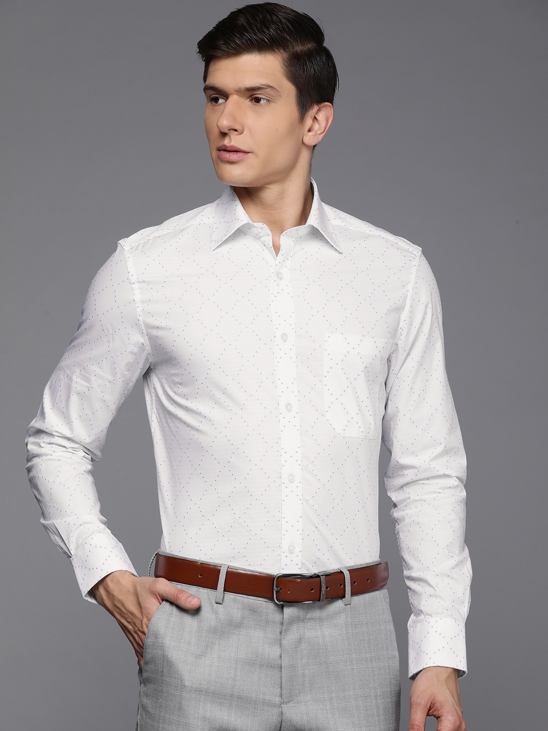 

Louis Philippe Men White Classic Printed Formal Shirt