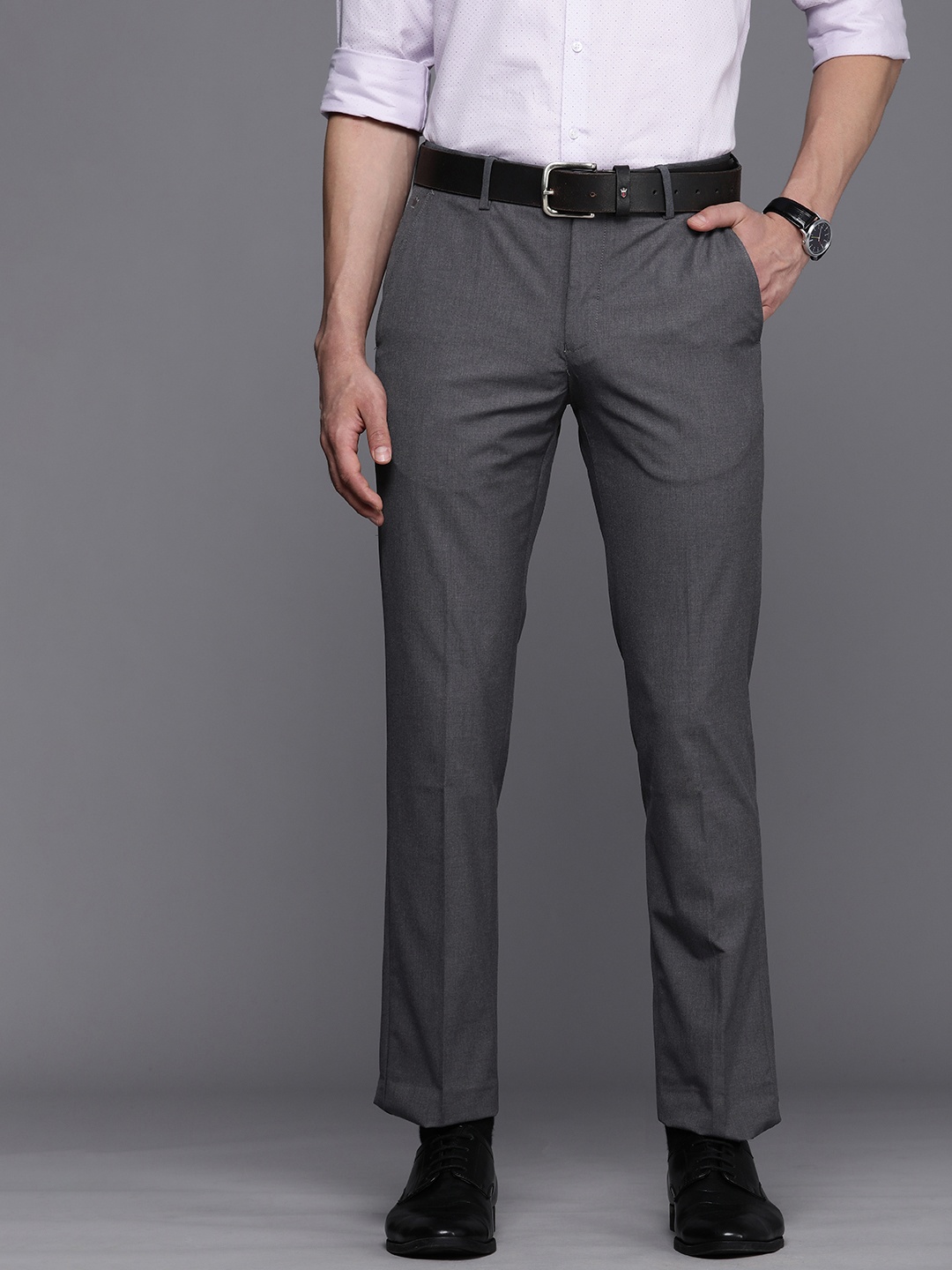 

Louis Philippe Men Grey Slim Fit Solid Formal Trousers