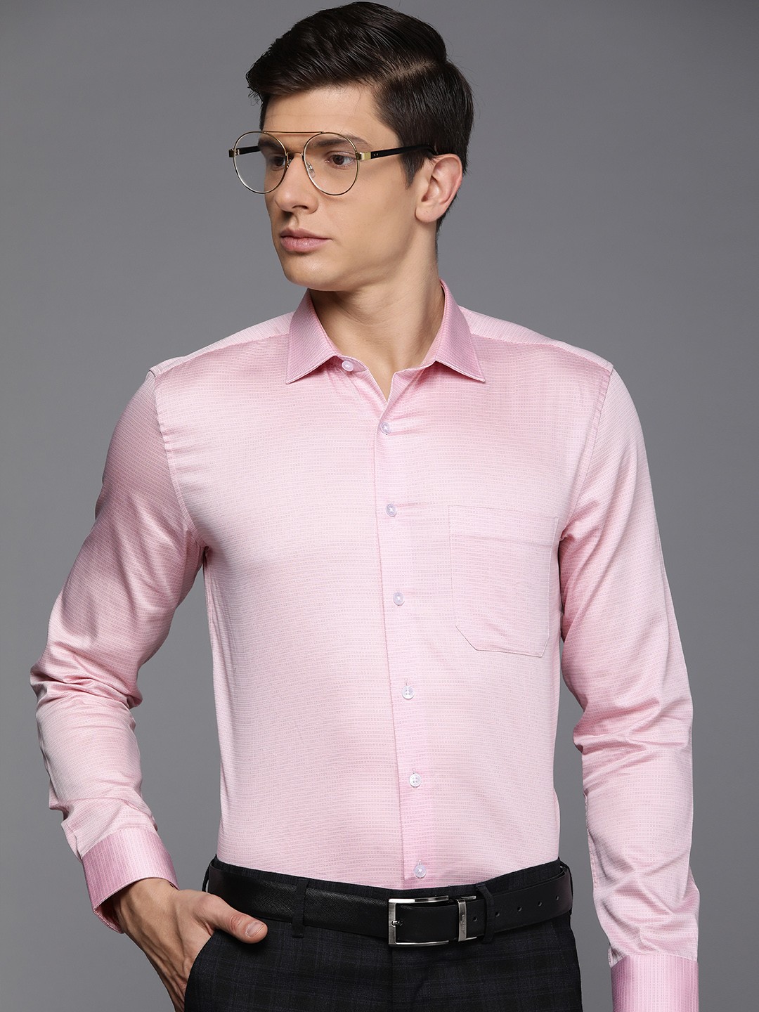

Louis Philippe Men Pink Slim Fit Printed Pure Cotton Formal Shirt