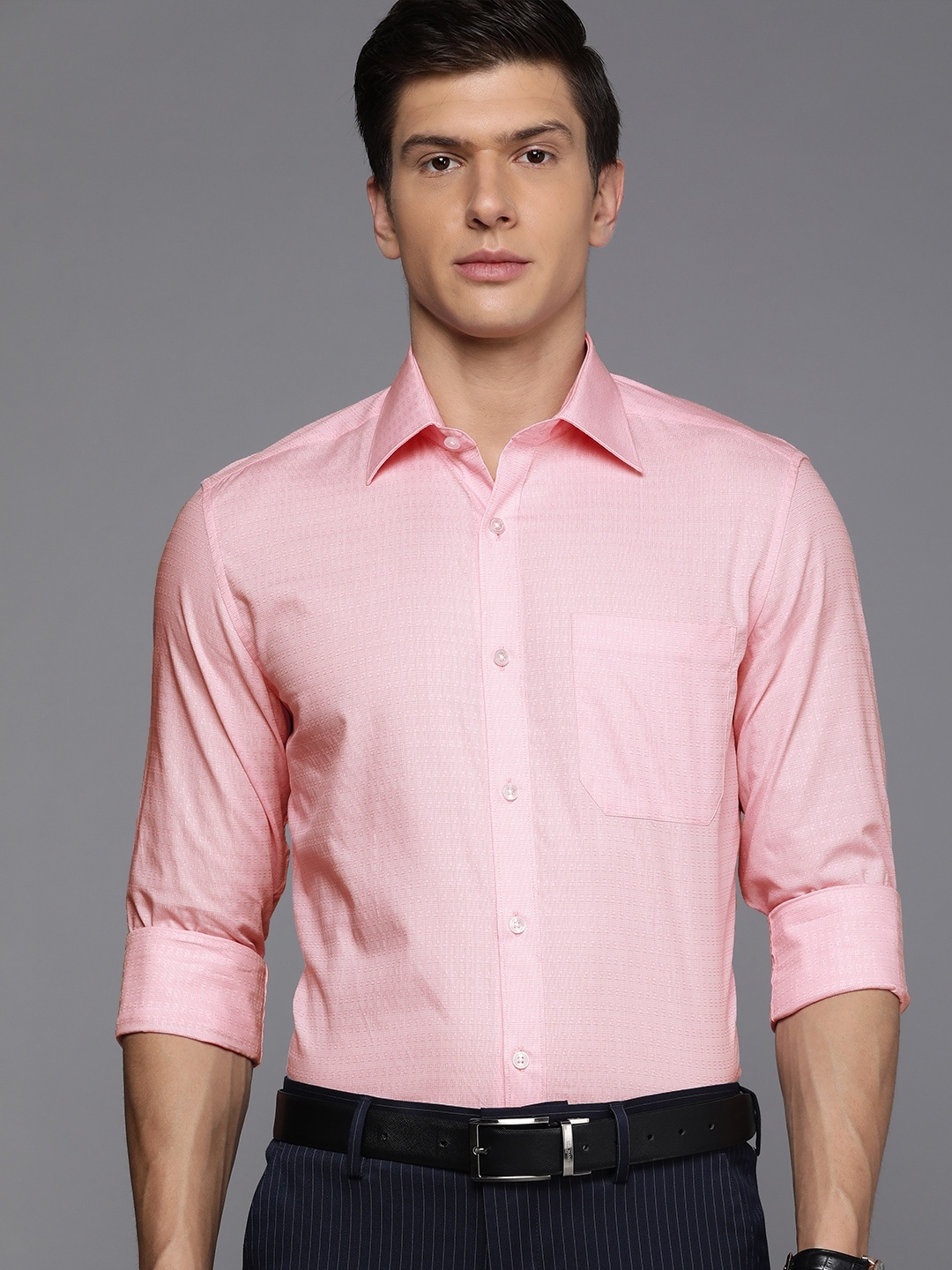 

Louis Philippe Men Pink Self-Design Classic Fit Pure Cotton Formal Shirt
