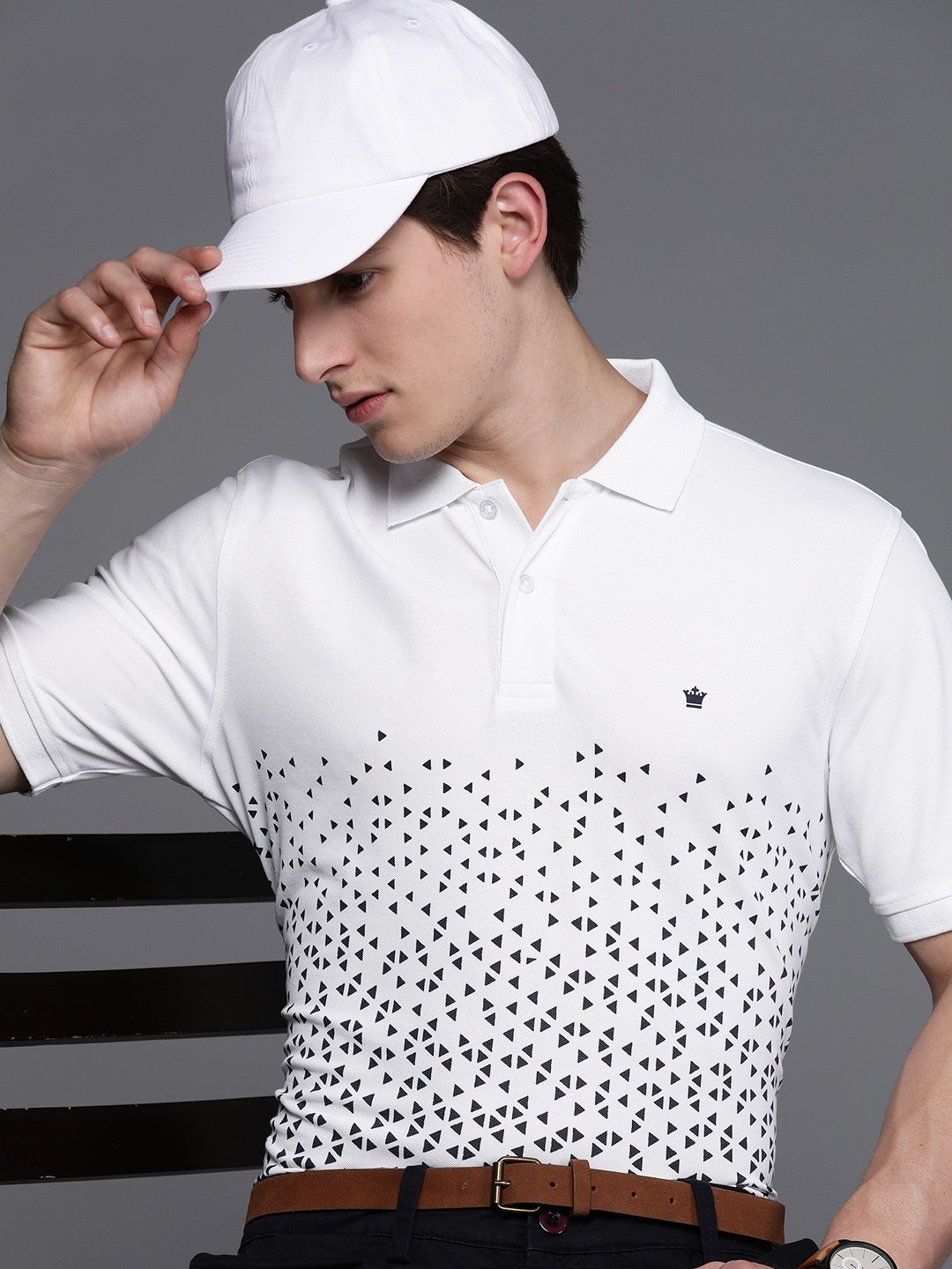 

Louis Philippe Men White & Black Printed Polo Collar T-shirt