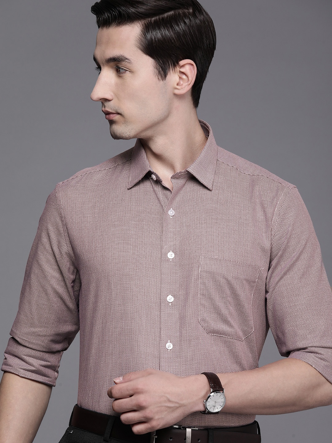 

Louis Philippe Men Maroon Textured Slim Fit Formal Shirt