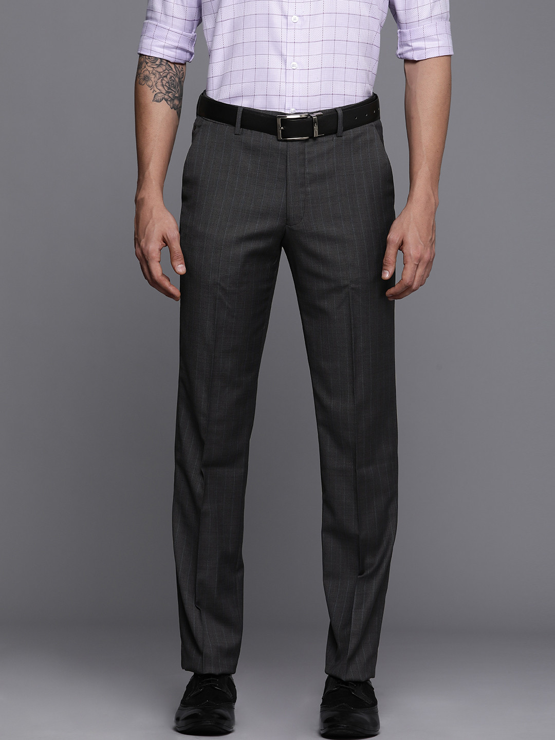 

Louis Philippe Men Black Checked Wrinkle Free Formal Trousers