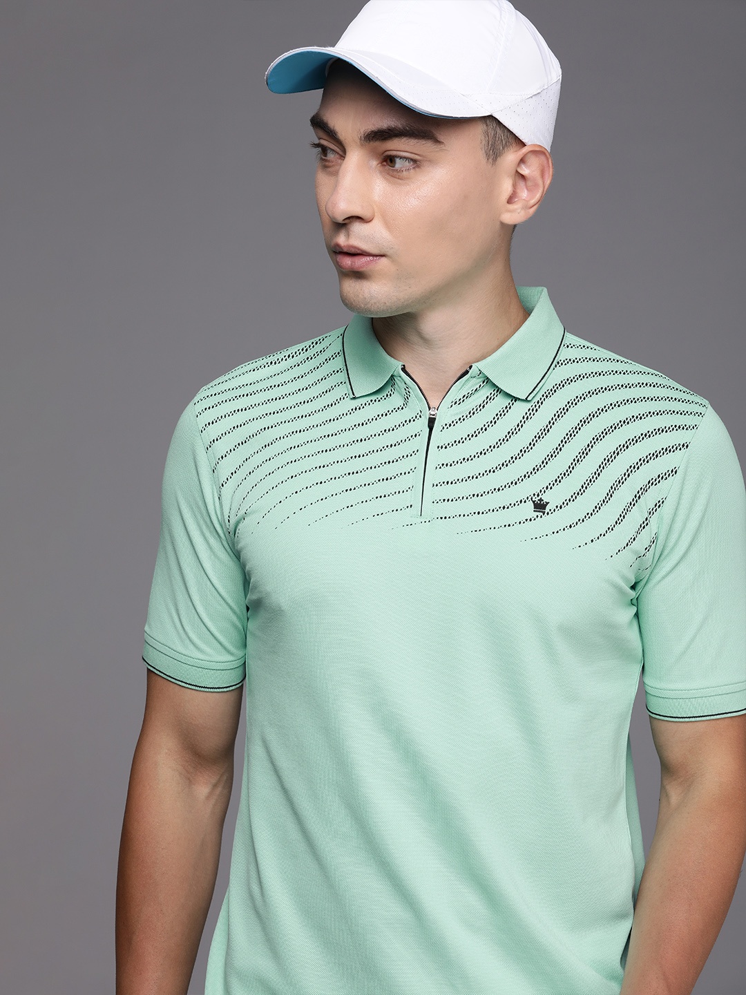 

Louis Philippe Men Blue & Navy Blue Colourblocked Polo Collar Casual T-shirt