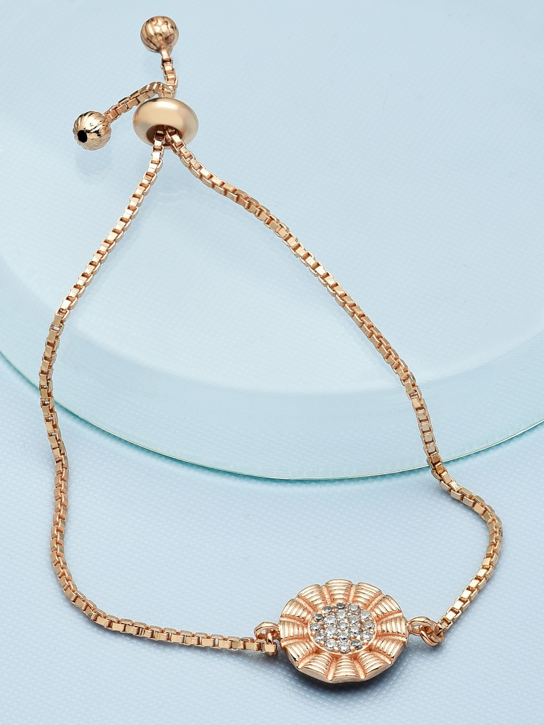 

AMI Women Rose Gold-Plated Brass Cubic Zirconia Charm Bracelet