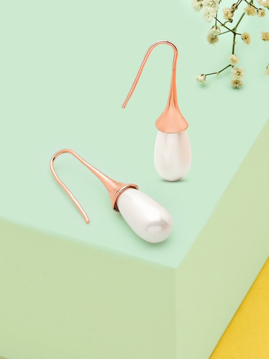 

AMI Rose Gold Plated Pearl Embellished Drop Earrings