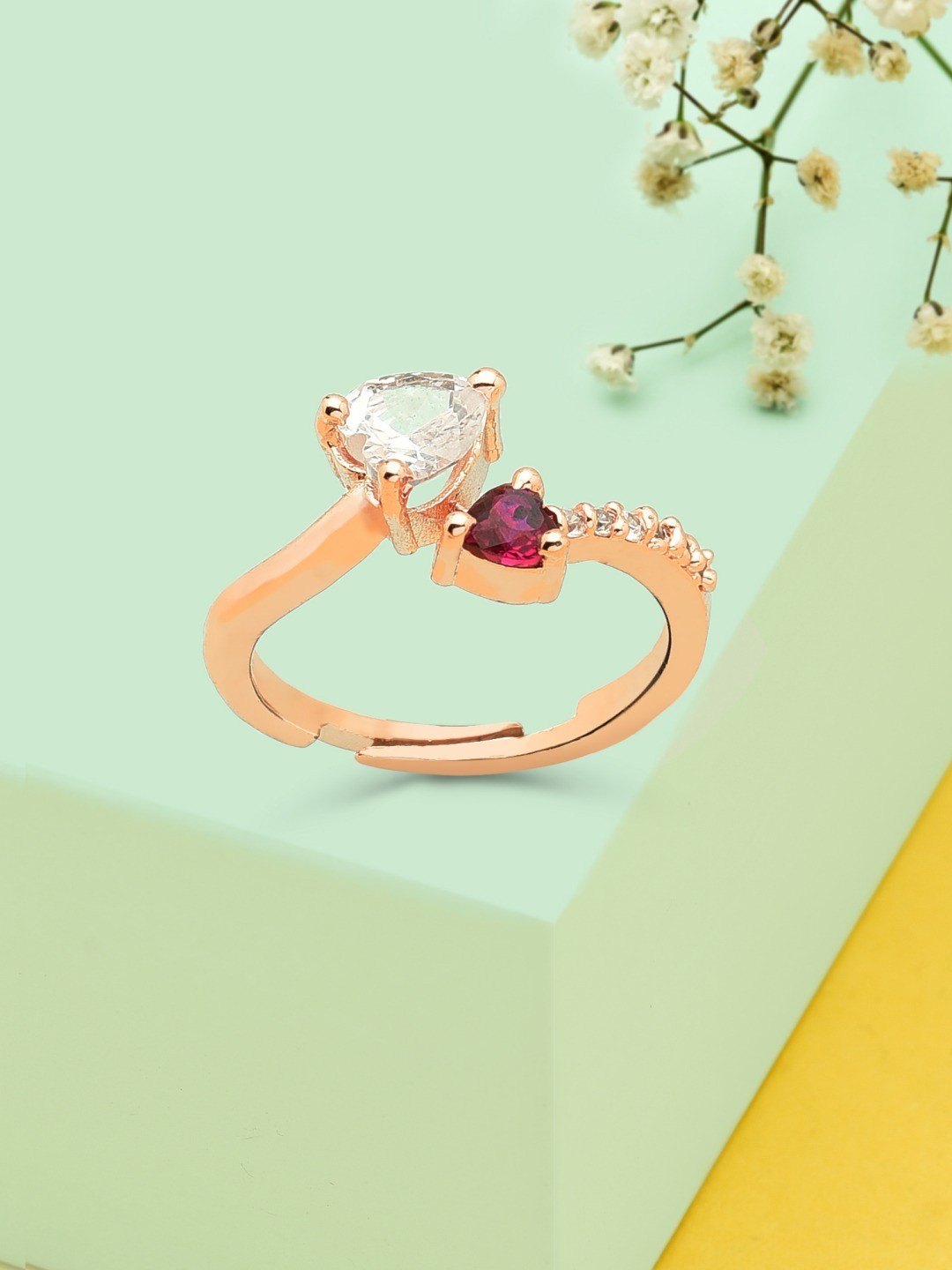 

AMI Women Rose Gold -Plated White CZ-Studded Finger Ring
