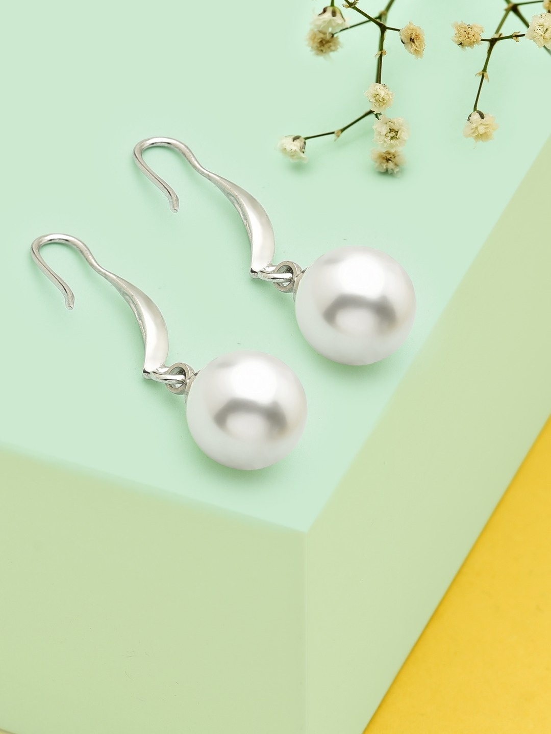 

AMI Silver-Toned Contemporary Pearl Drop Earring