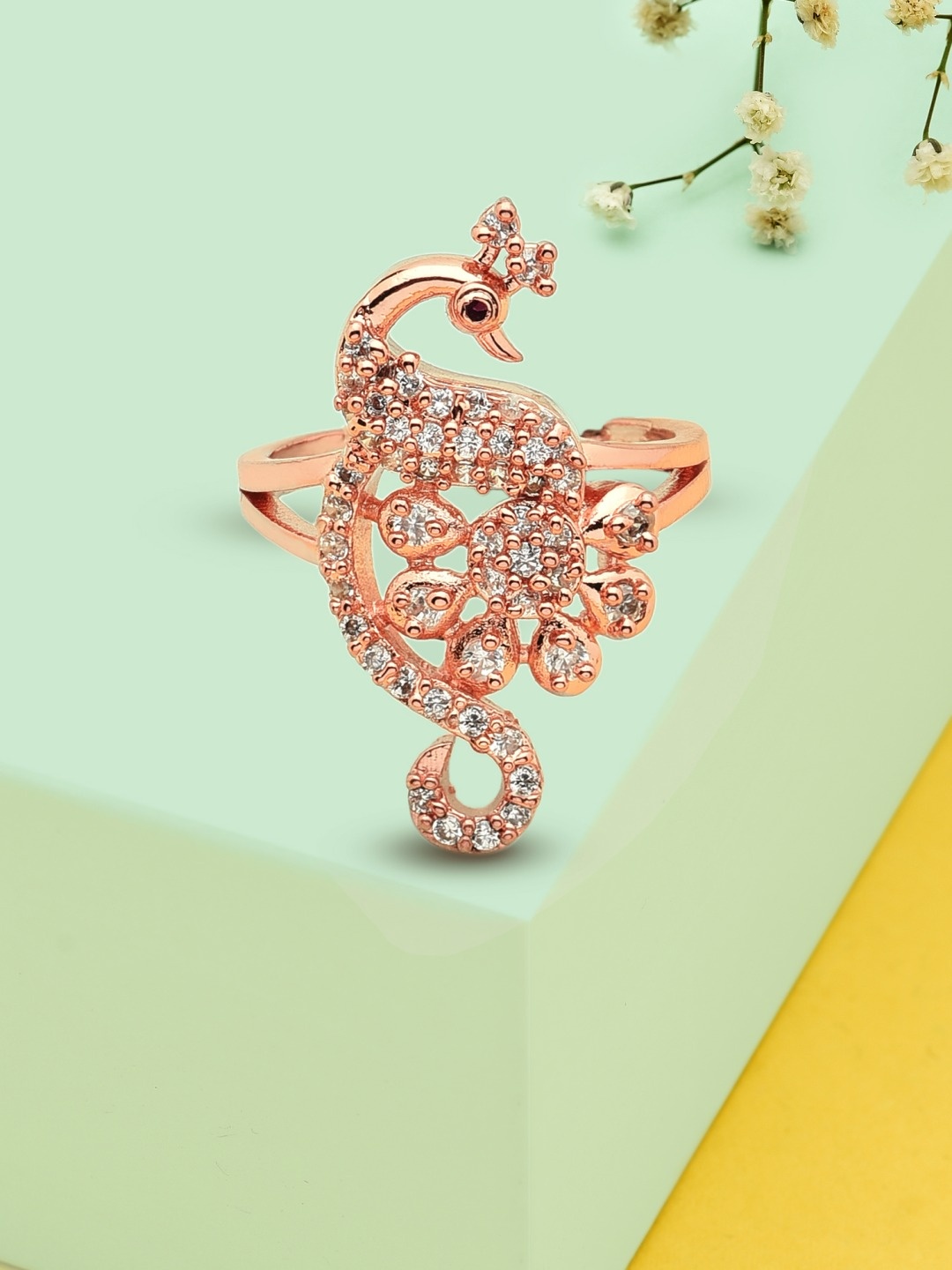 

AMI Rose Gold-Plated Peacock Adjustable Ring