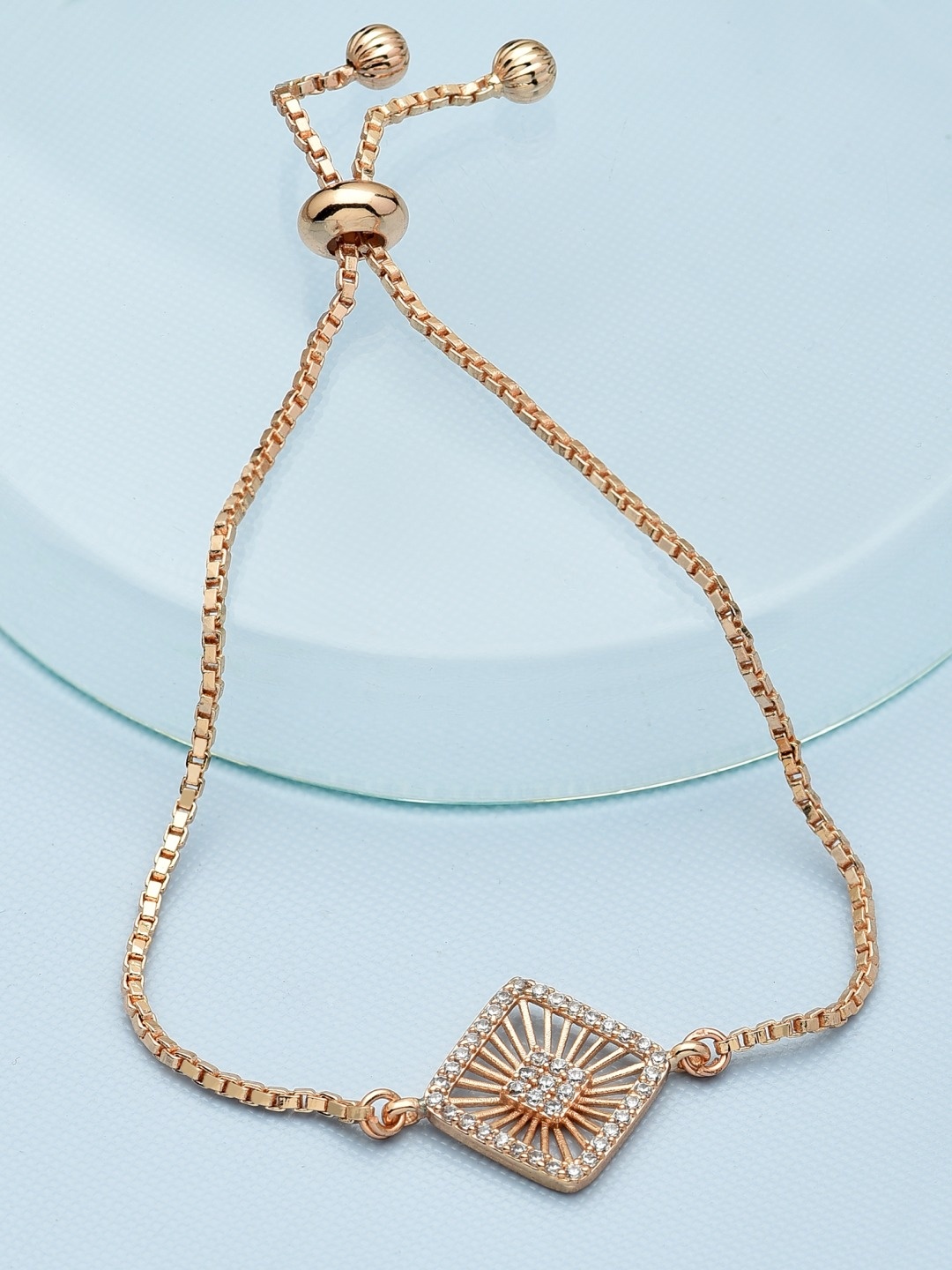 

AMI Women Rose Gold Brass & White Brass Cubic Zirconia Charm Bracelet