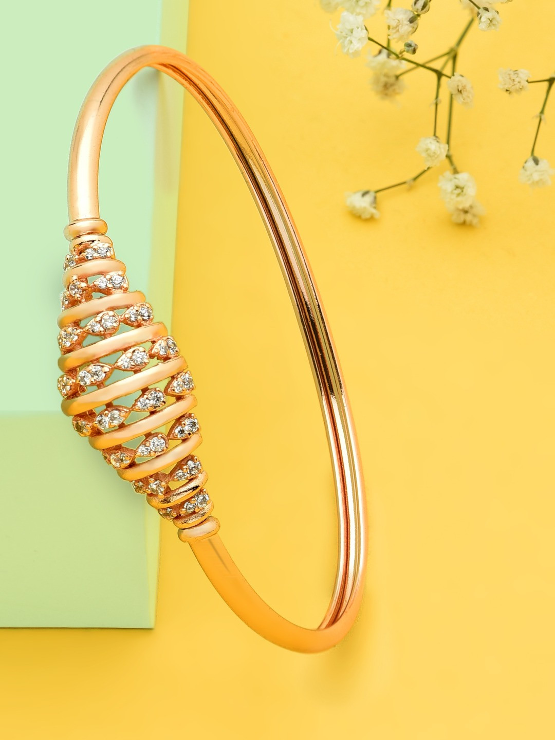 

AMI Women Rose Gold-Plated & White Brass Cubic Zirconia Kada Bracelet