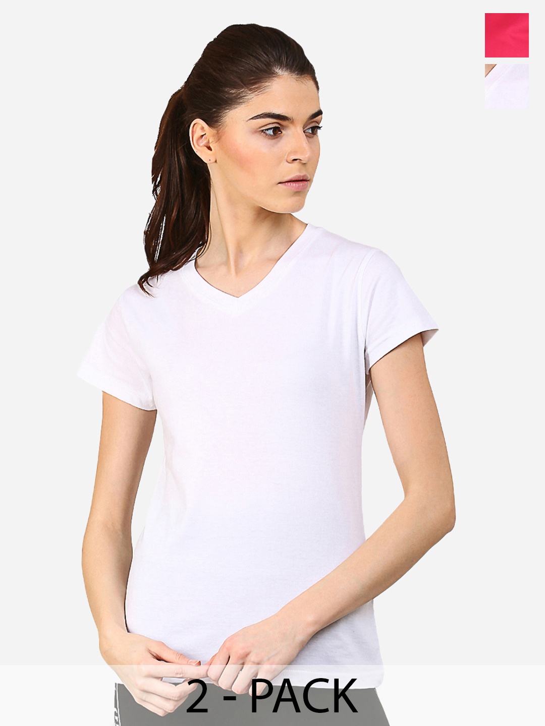 

appulse Women Pack Of 2 Slim Fit Cotton T-shirts, White