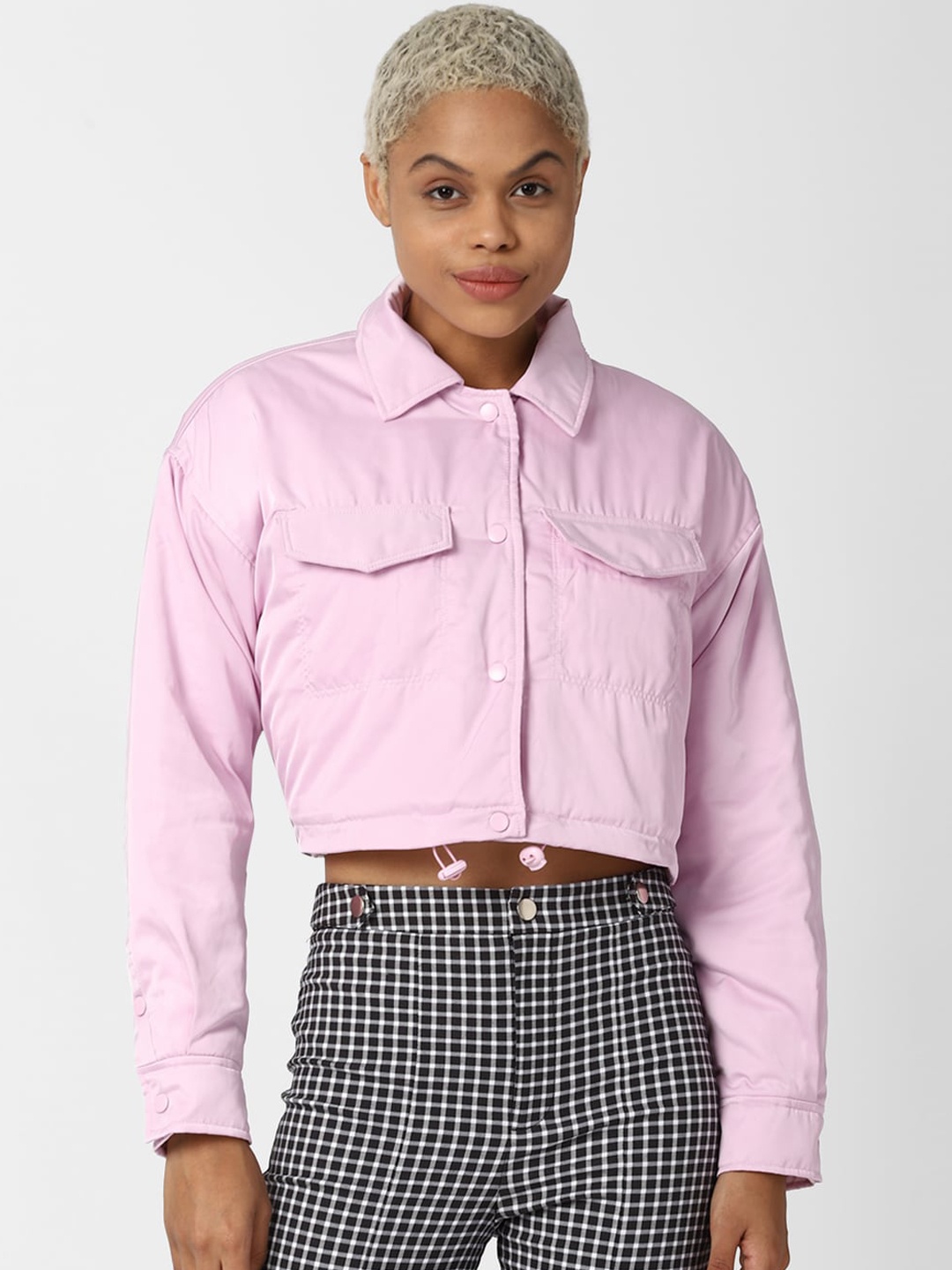 

FOREVER 21 Women Pink Crop Tailored Jacket