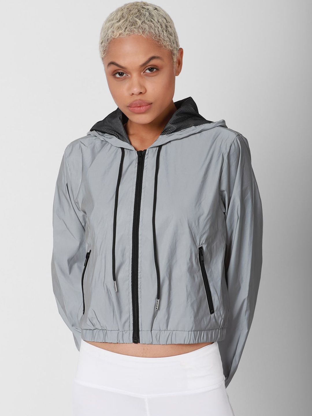 

FOREVER 21 Women Blue Striped Hooded Sporty Jacket