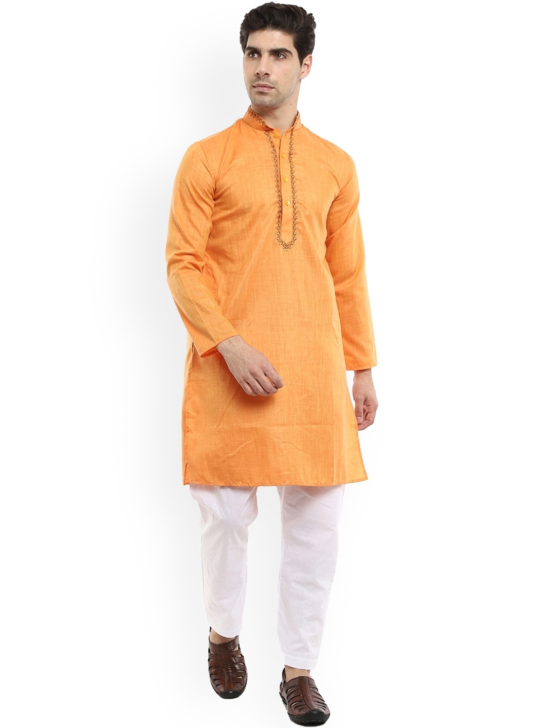 

V-Mart Men Orange Thread Work Pure Cotton Kurta with Pyjamas