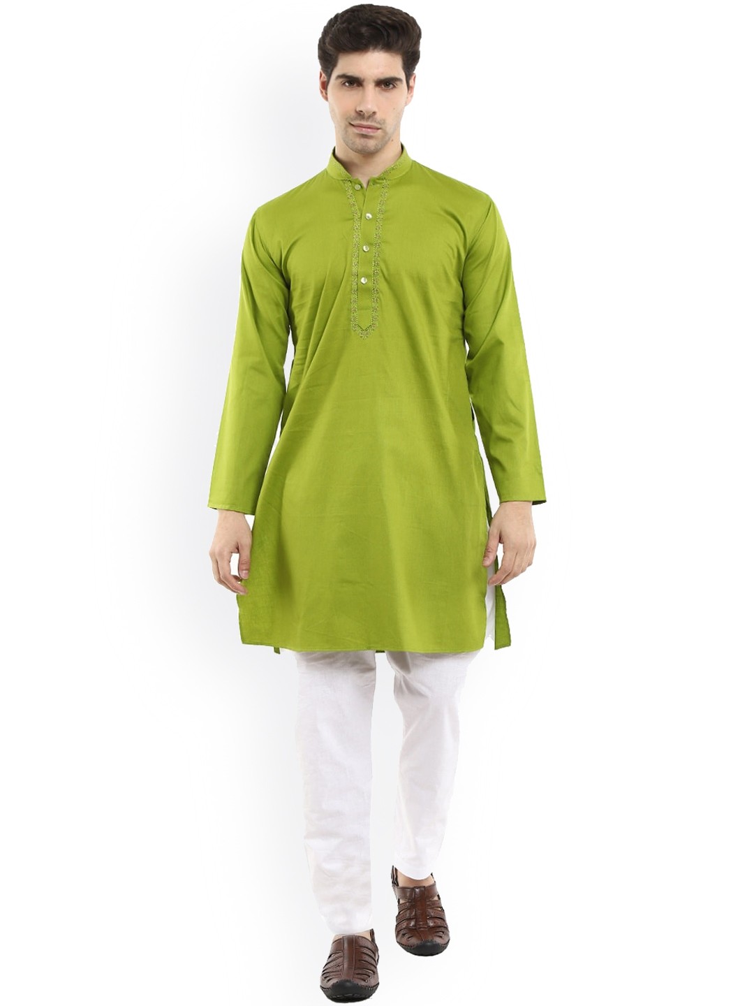 

V-Mart Men Green Pleated Pure Cotton Kurta with Pyjamas
