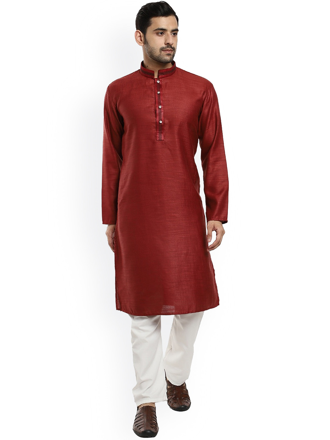 

V-Mart Men Maroon Solid Straight Kurta with Pyjama
