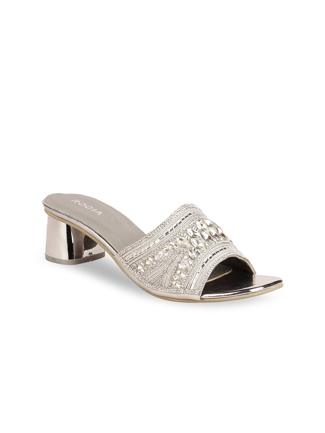 

Rocia Silver-Toned Embellished Ethnic Block Sandals