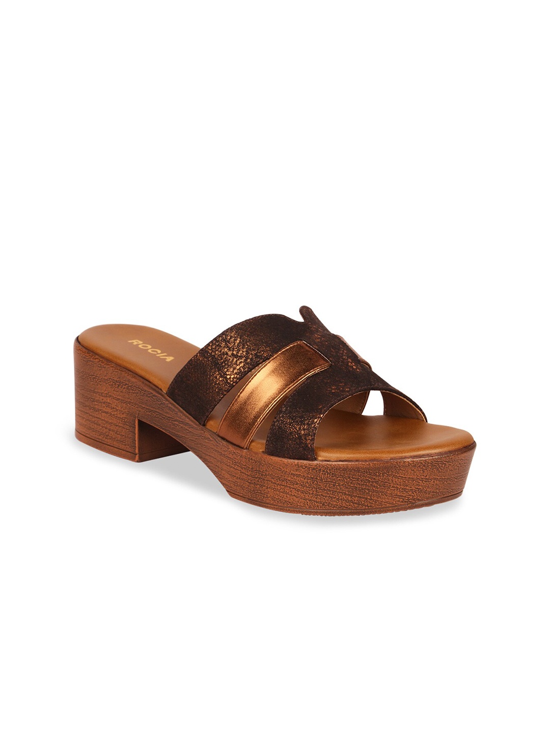 

Rocia Bronze-Toned Block Sandals