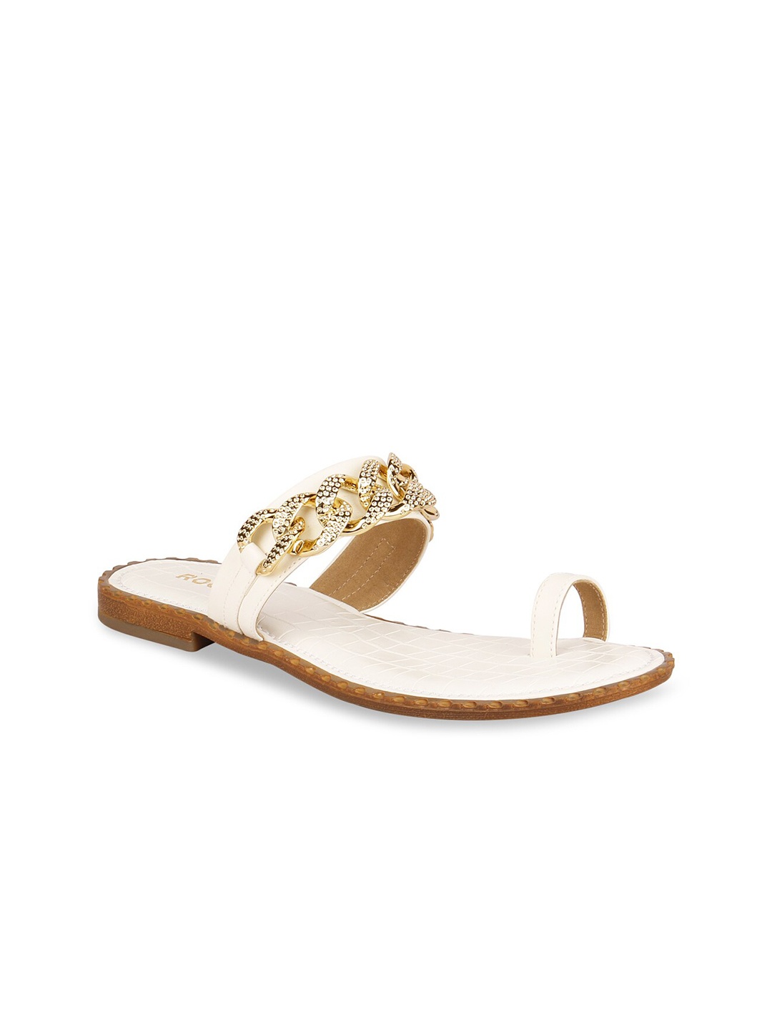 

Rocia Women White Ethnic Embellished One Toe Flats